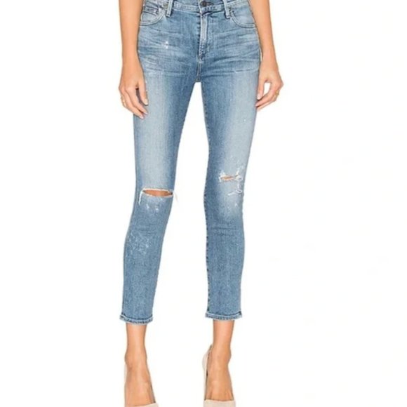 Citizens of Humanity High Rise Skinny Rocket Crop Blue Distressed Jeans Size 25 - Picture 1 of 6